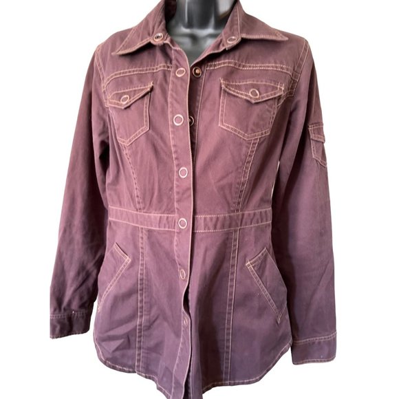 CAbi Womens Halftime Safari Jacket Small Raisin Brown Utility Large Snaps Fitted - Picture 1 of 8